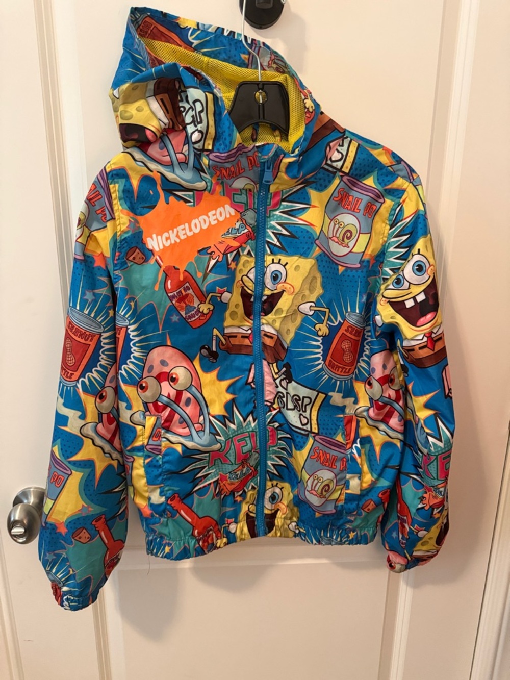 Nickelodeon SpongeBob All-Over Cartoon Blue & Yellow Hooded Rain Jacket